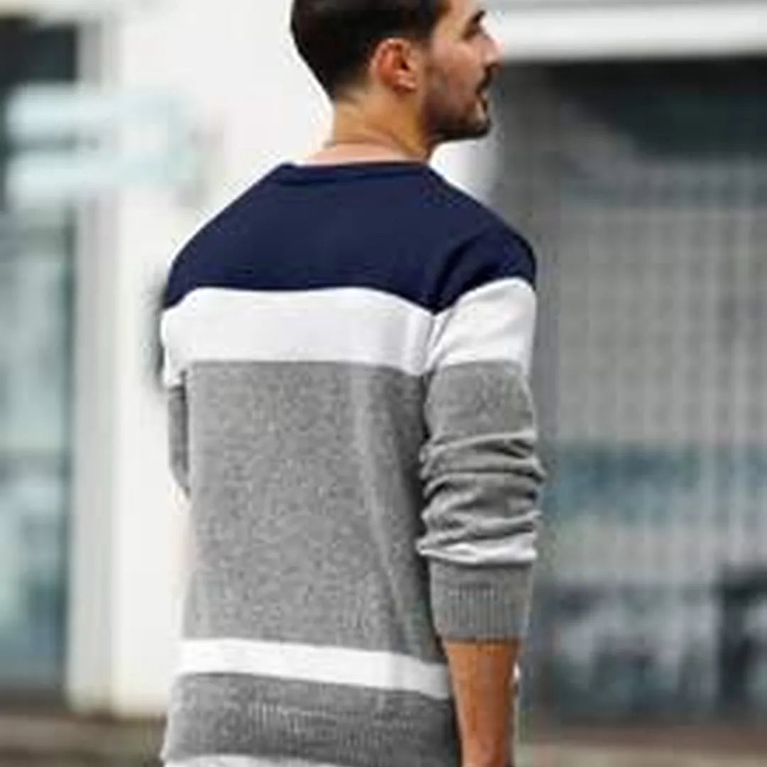 Men's Colorblock Crew Neck Long Sleeve Loose Casual Knit Sweater