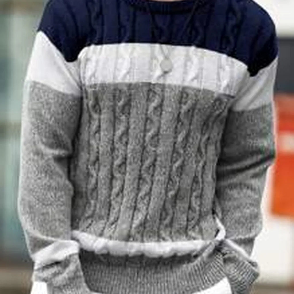 Men's Colorblock Crew Neck Long Sleeve Loose Casual Knit Sweater