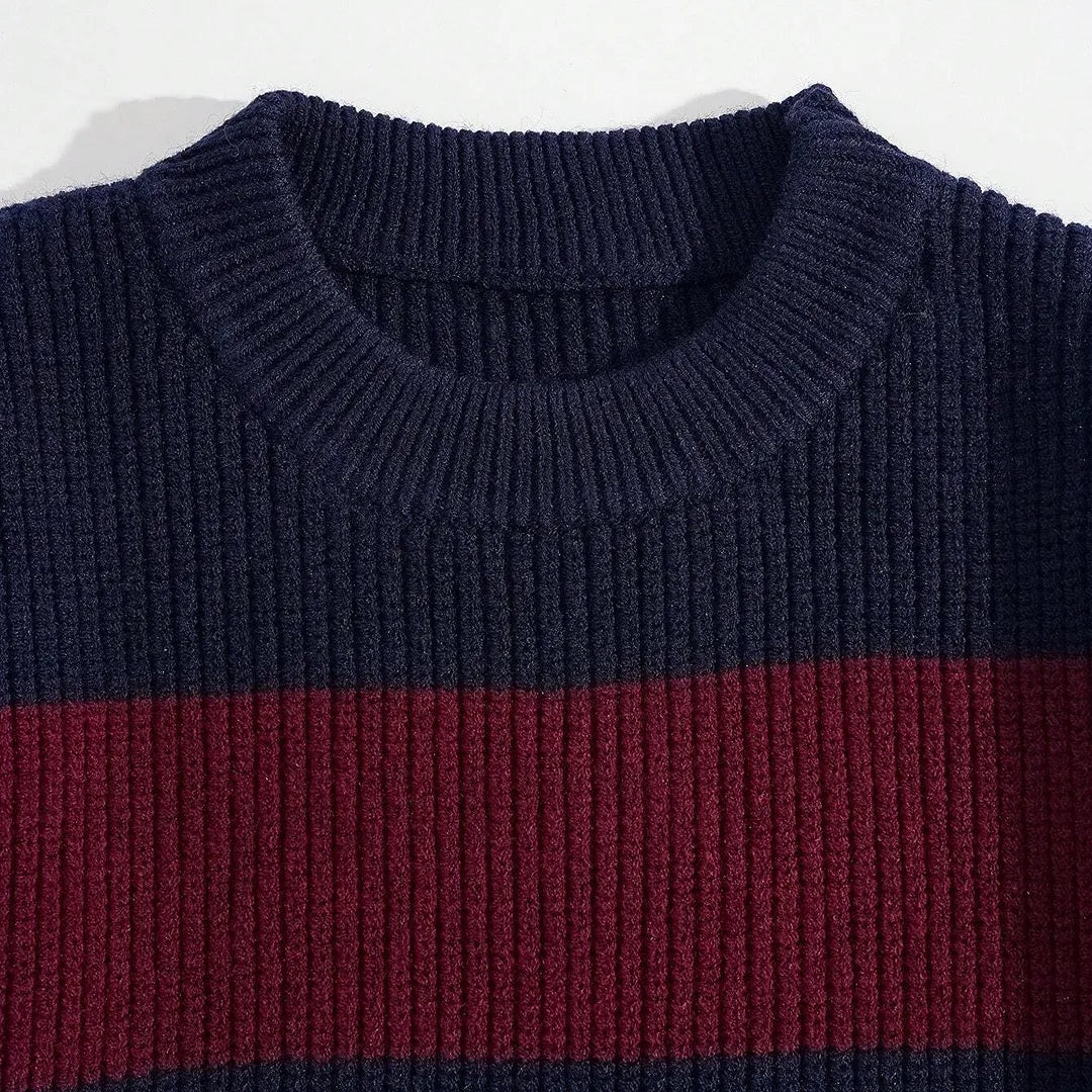 Winter Men's Fashion Contrasting Colors, Striped Crew Neck