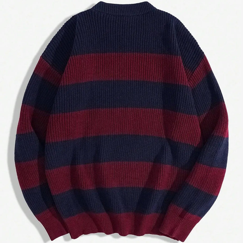 Winter Men's Fashion Contrasting Colors, Striped Crew Neck