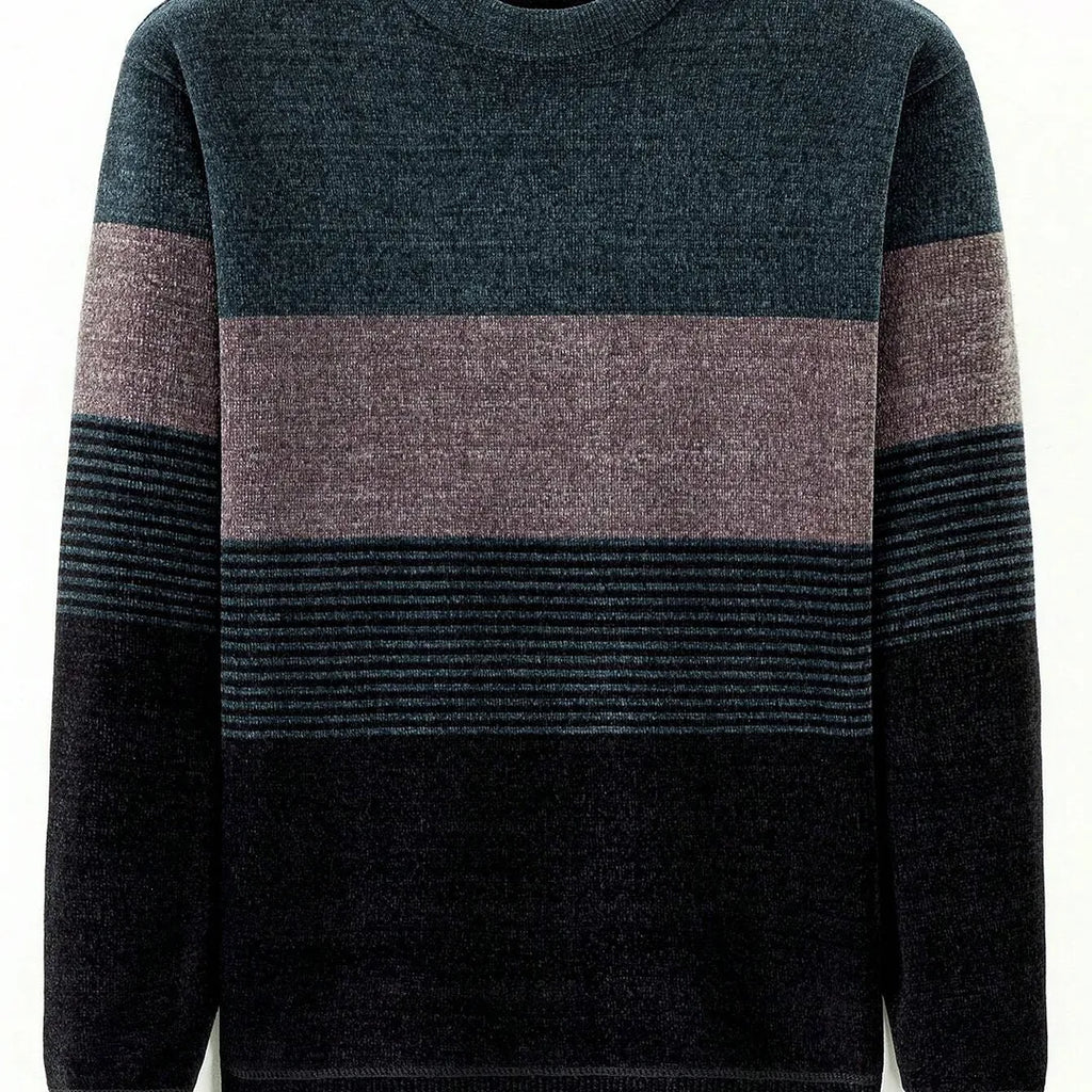 Men's Winter Chenille Striped Knitted Sweater With Thermal Lined,