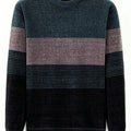 Men's Winter Chenille Striped Knitted Sweater With Thermal Lined,