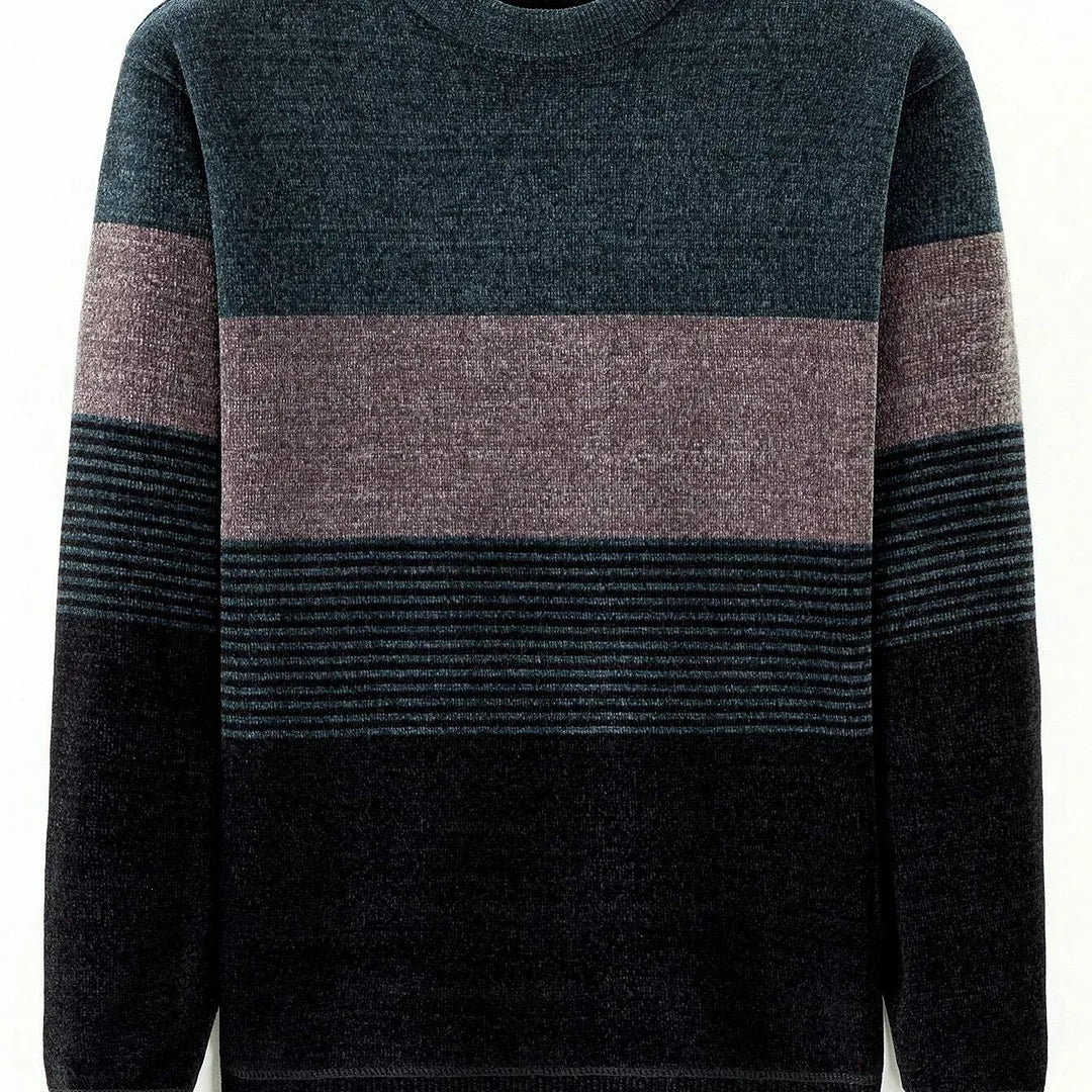 Men's Winter Chenille Striped Knitted Sweater With Thermal Lined,