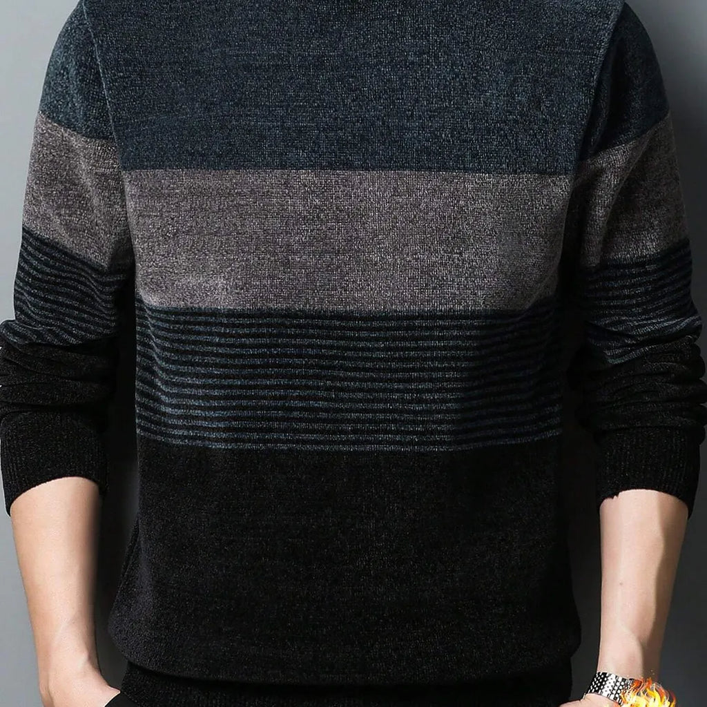 Men's Winter Chenille Striped Knitted Sweater With Thermal Lined,