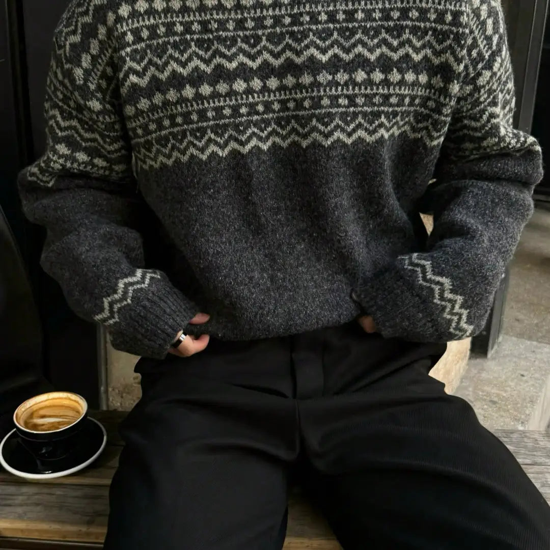 Men's Round Neck Nordic Style Christmas Loose Geometric Pattern