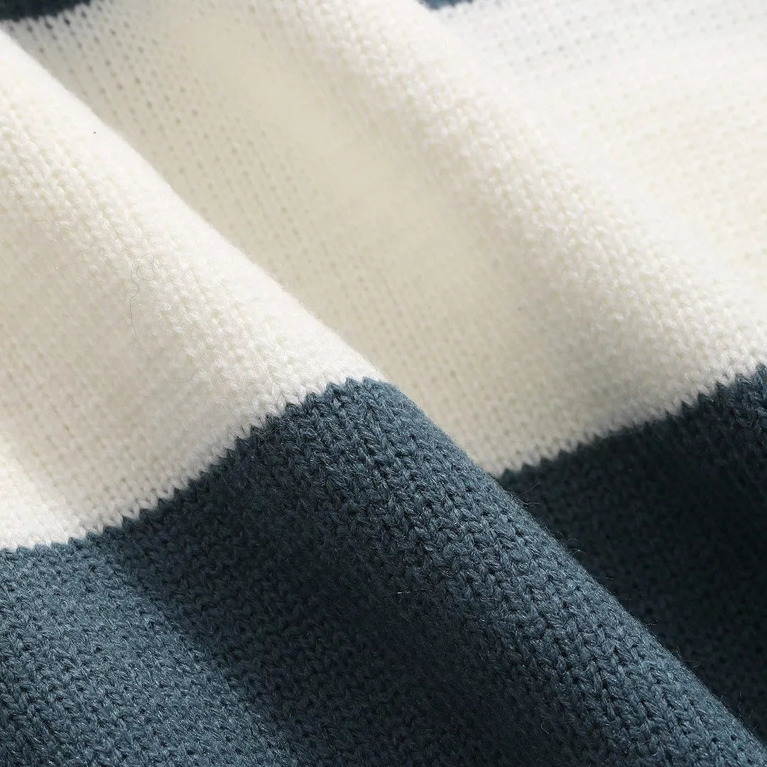 Men's Back To School Striped Polo Collar Sweater, Fall Clothes