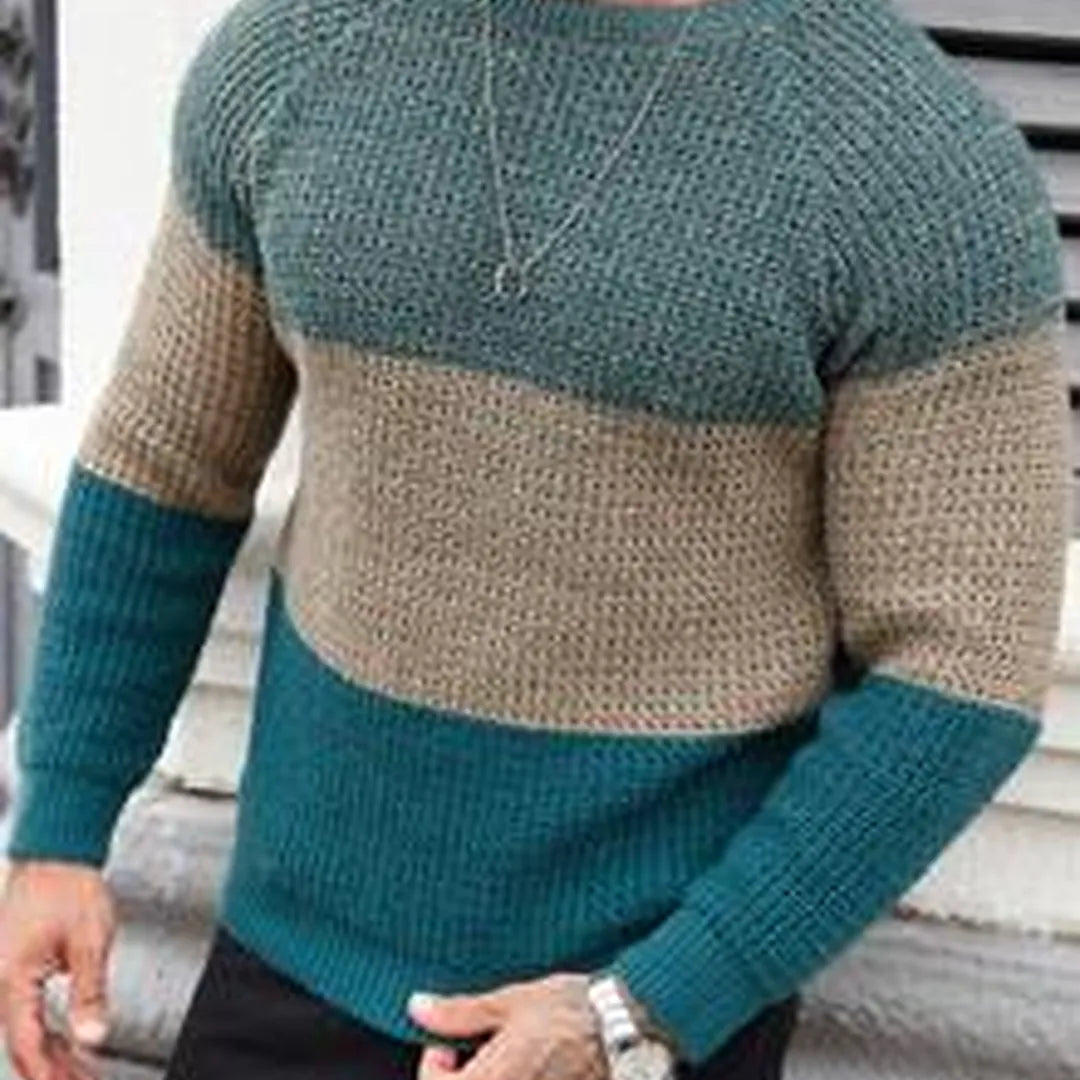 Men's Contrast Color Crew Neck Raglan Sleeve Casual Sweater