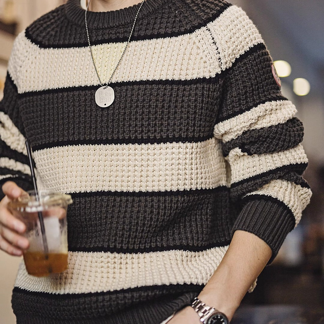 Harmony american retro contrast color pineapple texture pullover men's sweater