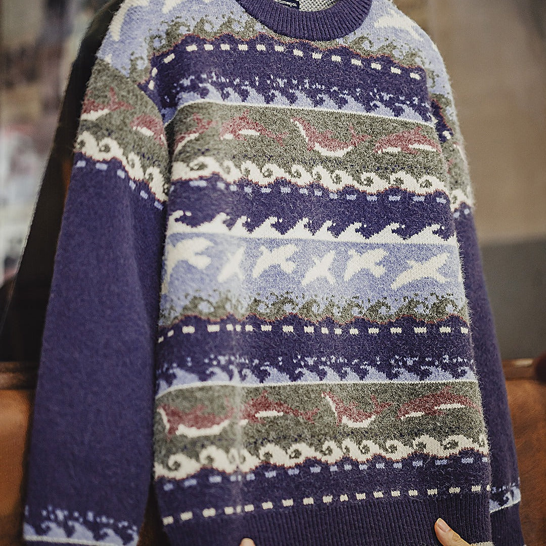 Harmony American Retro Fair Isle Pullover Thick Warm Outwear Knitwear Men's Sweater