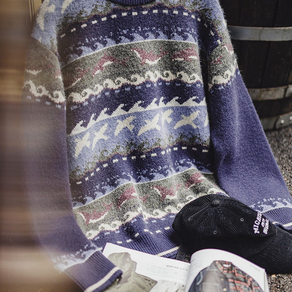 Harmony American Retro Fair Isle Pullover Thick Warm Outwear Knitwear Men's Sweater