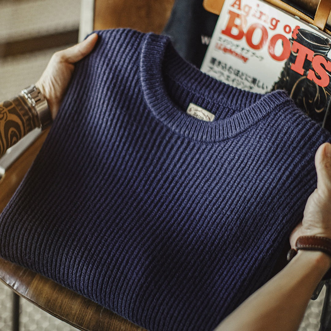 Harmony American Ribbed Pullover Striped Knit Cardigan Not easily Deformed Men's Sweater