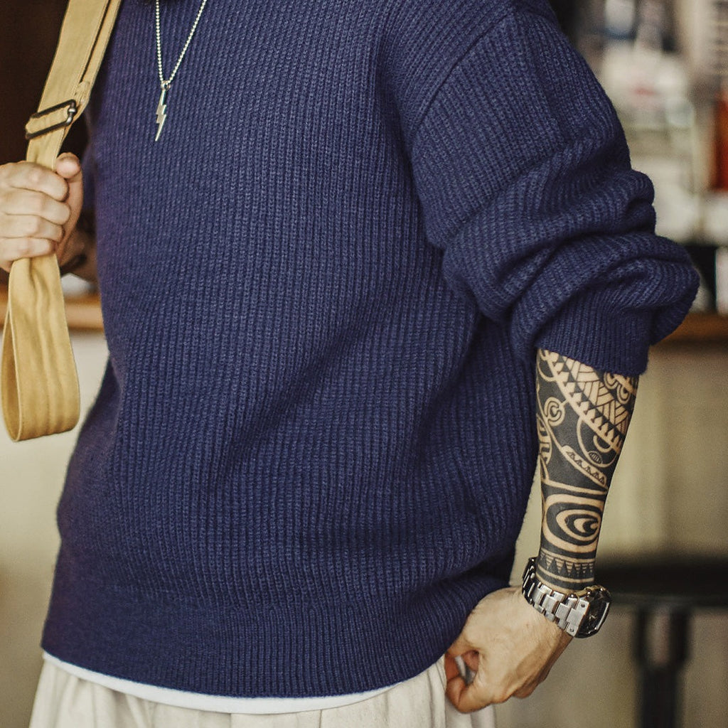 Harmony American Ribbed Pullover Striped Knit Cardigan Not easily Deformed Men's Sweater