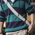 Contrast Striped Hooded College Popularity Pullover Men's Sweater