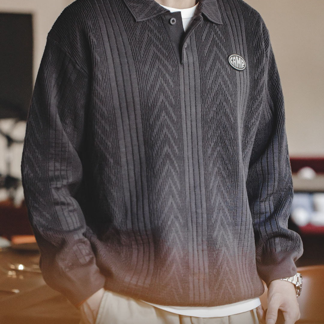 American Workwear Jacquard Knitted Polo Pullover Men's Sweater