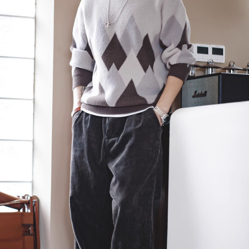 American Snow Mountain Velvet Contrast Color Men's Sweater