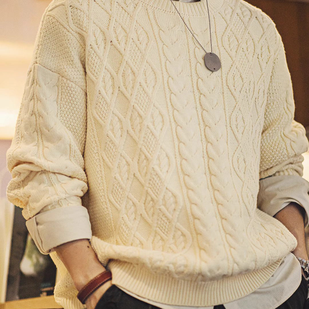 American Retro Woven Twisted Alan Loose Lazy Fisherman Men's Sweater