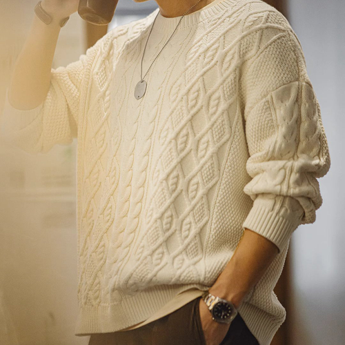 American Retro Woven Twisted Alan Loose Lazy Fisherman Men's Sweater