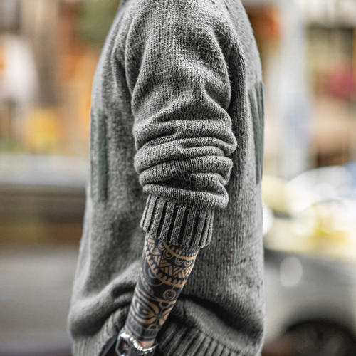 American Retro Jacquard Drape Pullover Knitwear Warm Elasticity Men's Sweater