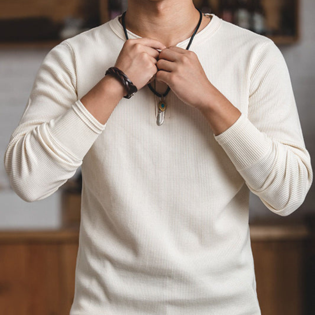 harmonygallery Tooling American Retro Waffel Round Neck Mens's Sweater