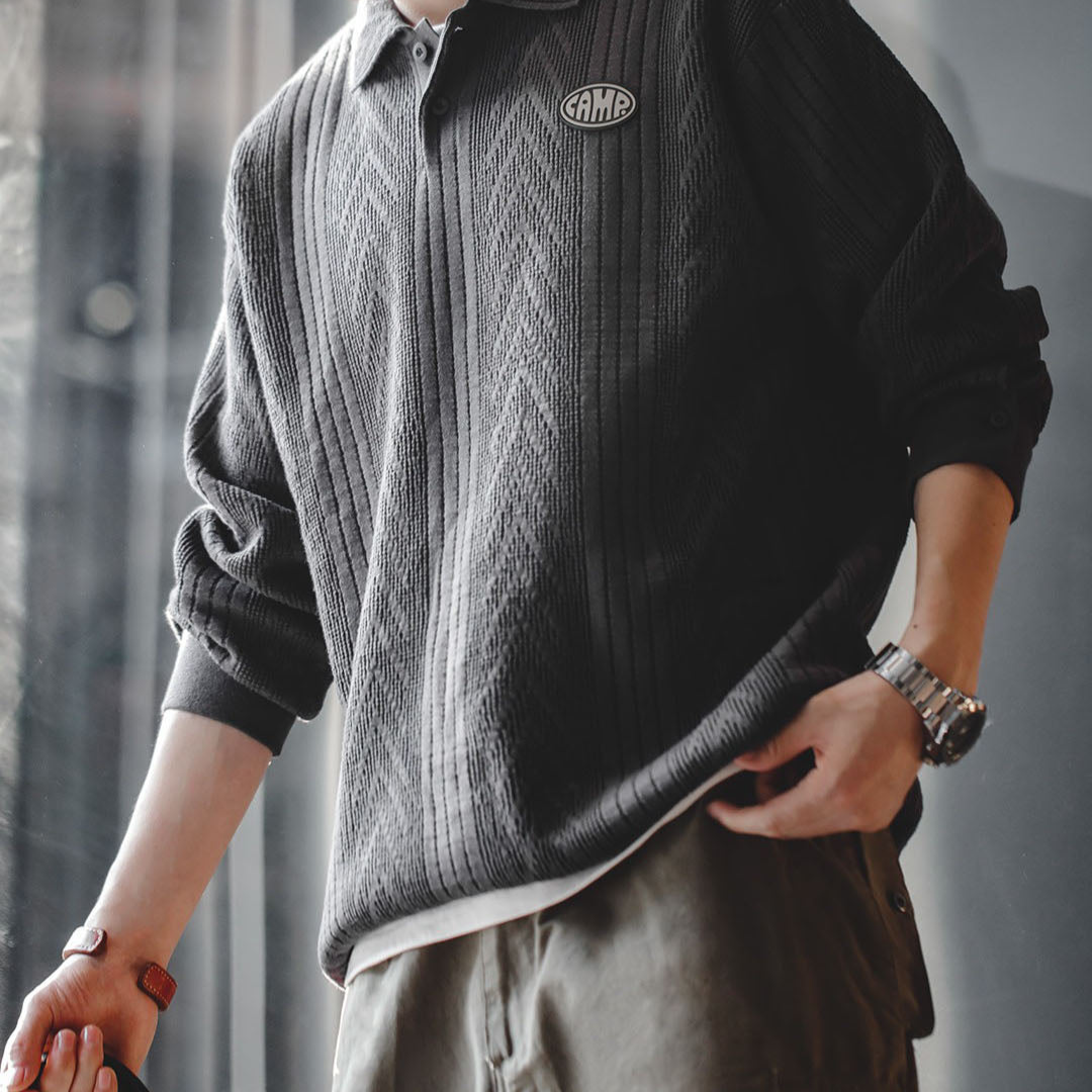 American Workwear Jacquard Knitted Polo Pullover Men's Sweater