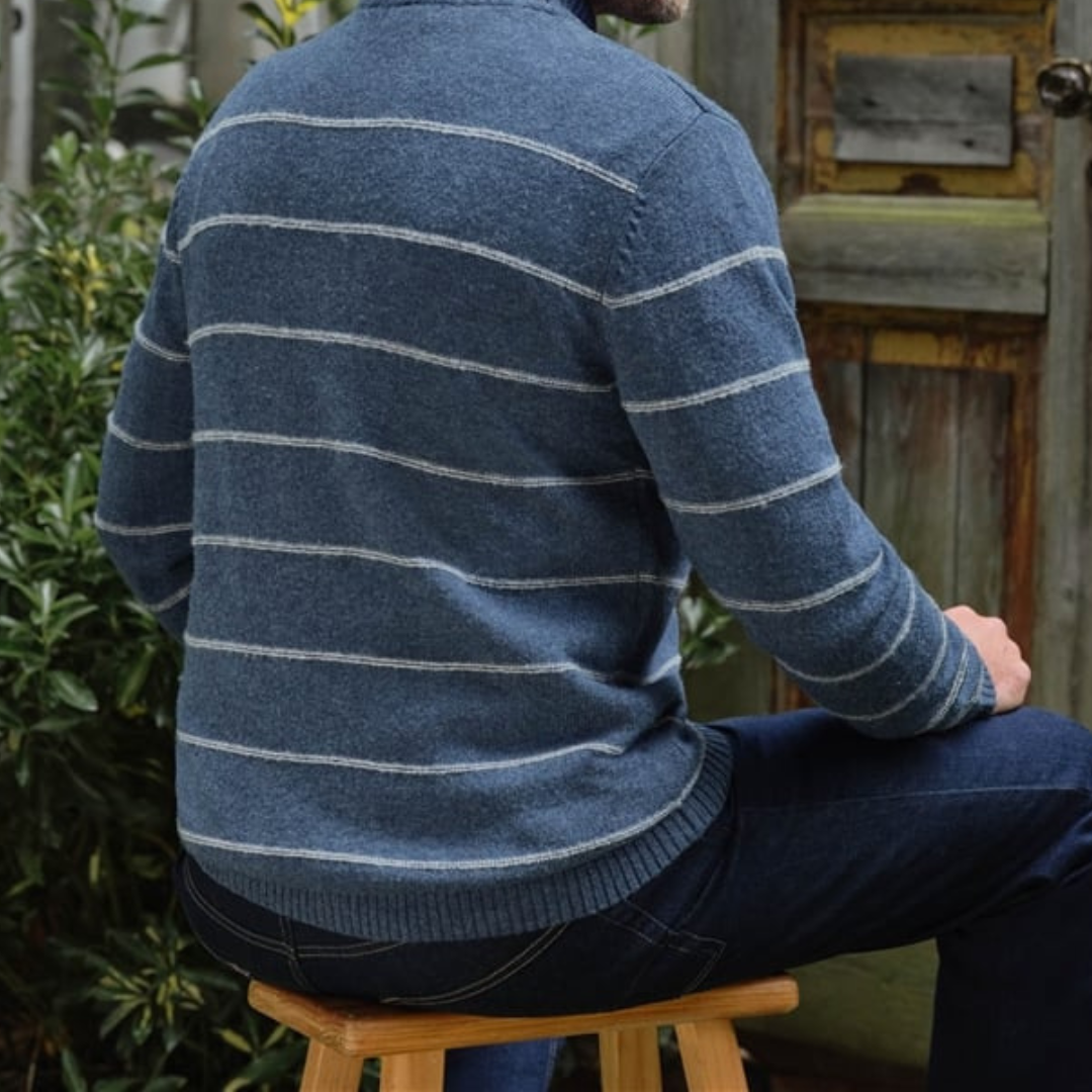 woolovers Mono Stripe Button Neck Sweater