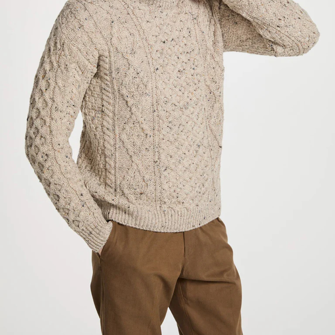 aranwoollenmills Moher Traditional Aran Sweater - Flecked Oat