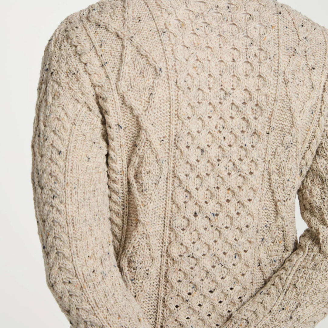 aranwoollenmills Moher Traditional Aran Sweater - Flecked Oat
