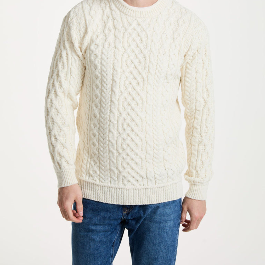 aranwoollenmills Inishturk Mens Aran Sweater - Cream