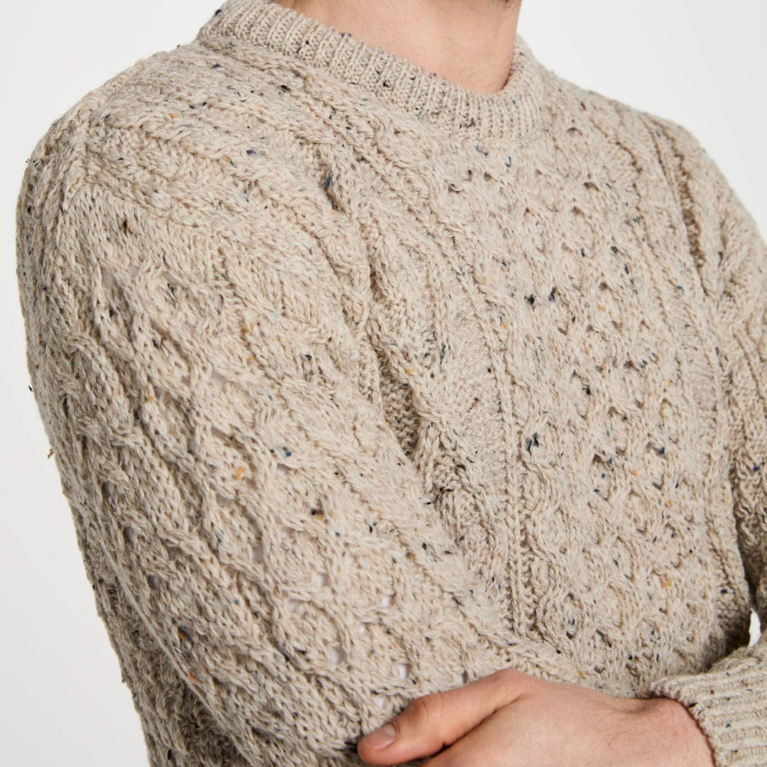 aranwoollenmills Moher Traditional Aran Sweater - Flecked Oat